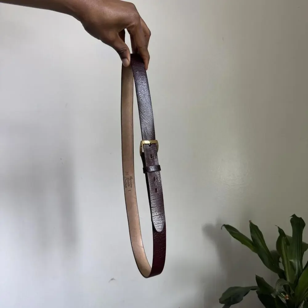 Vintage genuine leather belt with gold buckle‎ size 36